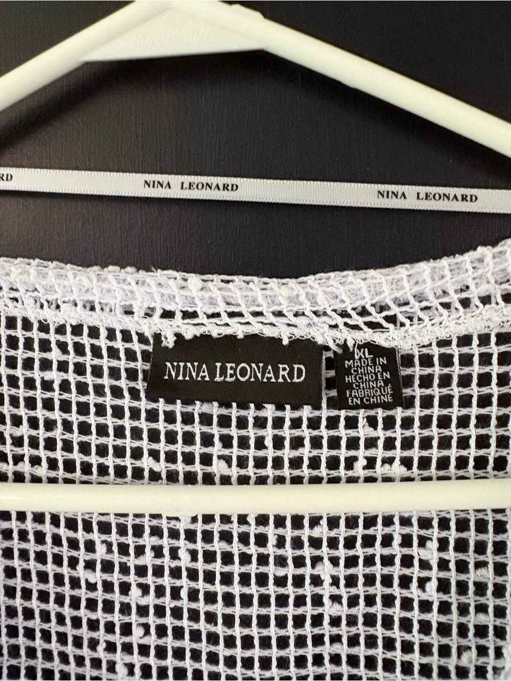 NWT Nina Leonard White Open-Weave Mesh Overlay Top - Picture 5 of 9